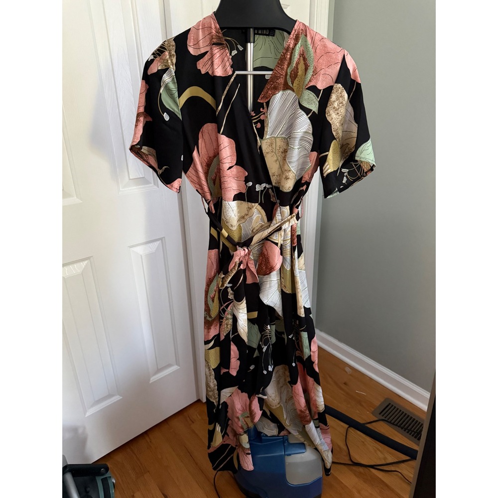 Girl‎ In Mind Floral Wrap Maxi Dress Black Garden Party Boho UK 14 US 10
